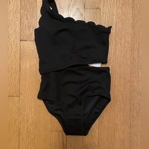 Old Navy Scalloped Black One-Shoulder Swimsuit